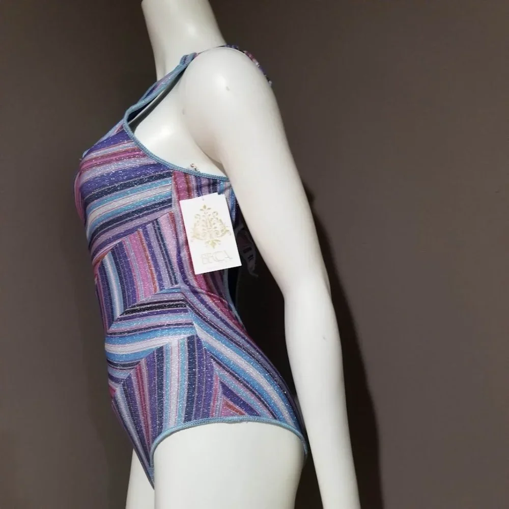 Becca South Coast Printed Metallic Asymmetrical One-Piece Swimsuit Size Small